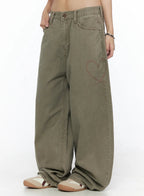 Heart Stud Wide Jeans