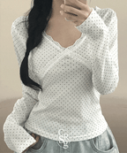 【🤍Korean Style Polka Dot Tee】Dot Lace Tee 