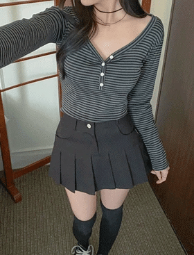 【🗝️Daily Item】Button Stripe Tee 