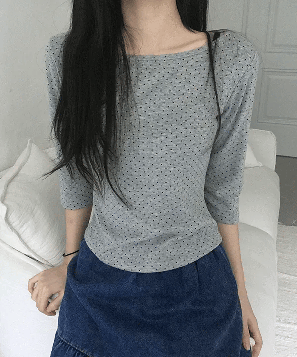 [polka dot three-quarter sleeves] Dot Round Tee 