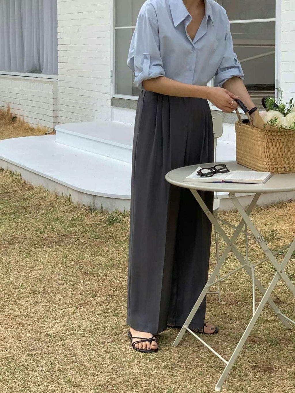 Straight-leg dress pants with a good drape, size 2.0 (can be shortened). 