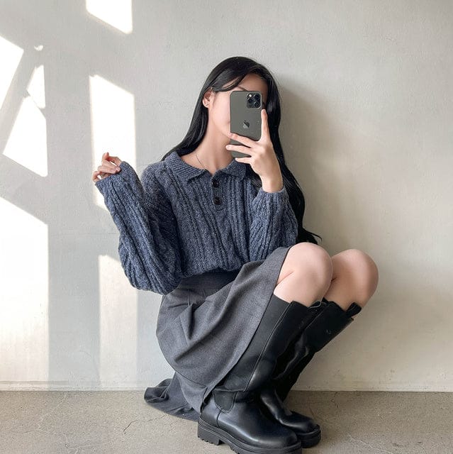 【🍷Christmas &amp; New Year PICK】Double-button collar cable knit top