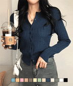 The colors are perfect! Fruit-patterned round neck cable knit cardigan 