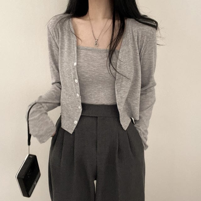 Refreshing vest and cardigan two-piece set