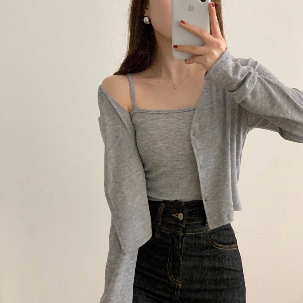 Refreshing vest and cardigan two-piece set