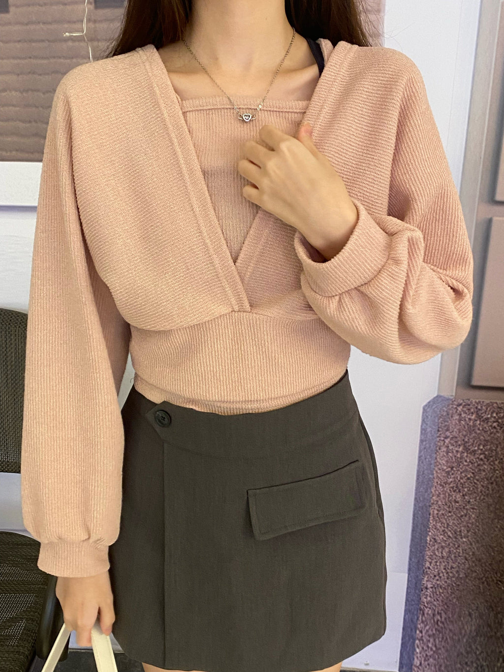 Subtle Off-Shoulder Long-Sleeve Set