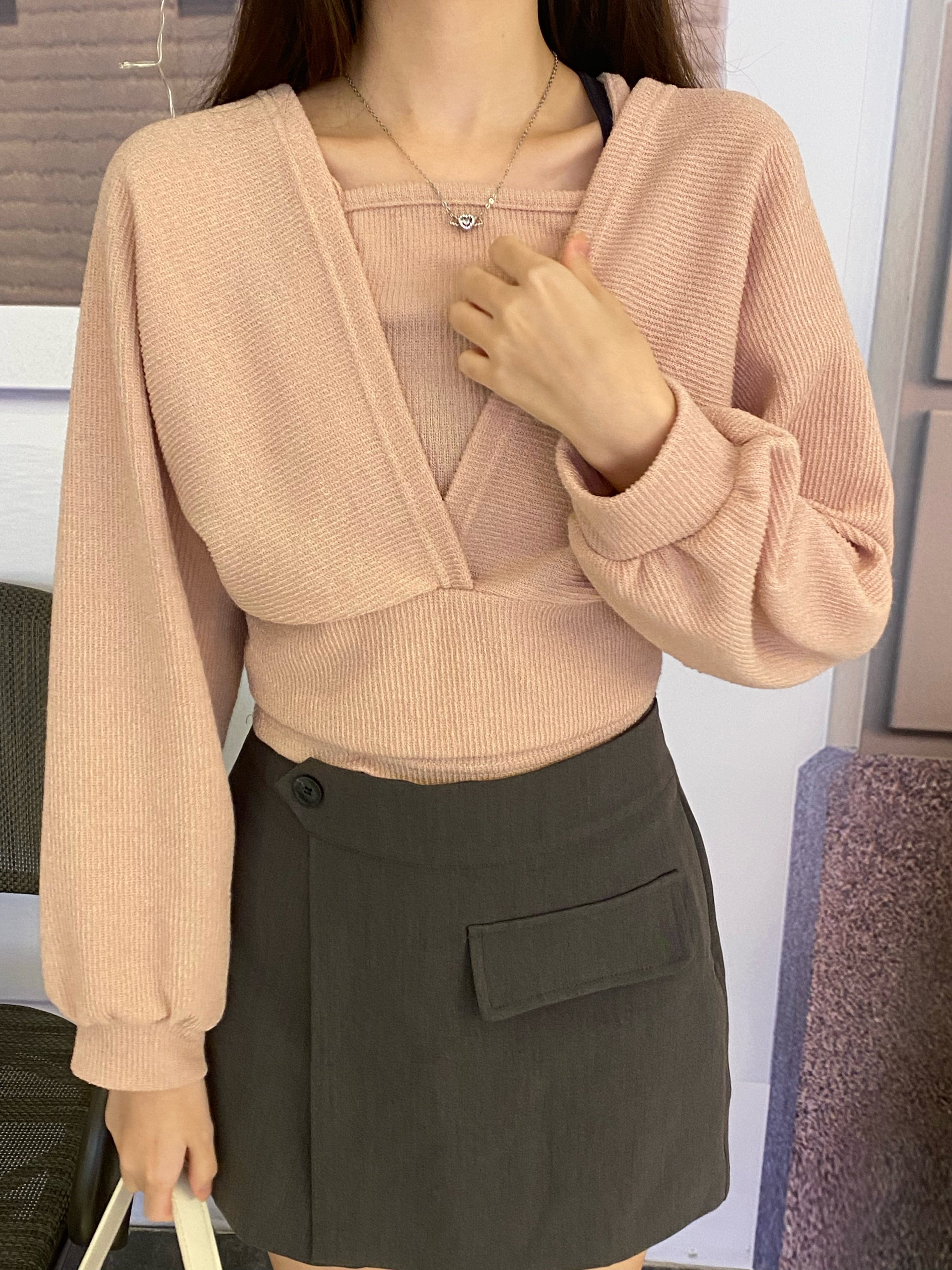 Subtle Off-Shoulder Long-Sleeve Set