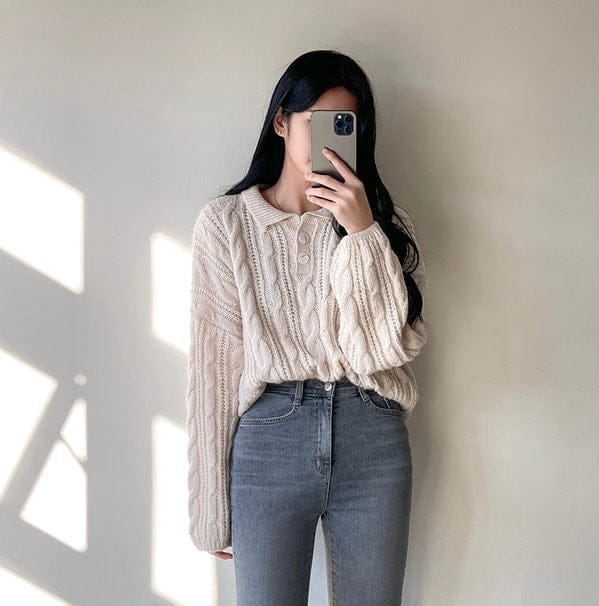 【🍷Christmas &amp; New Year PICK】Double-button collar cable knit top