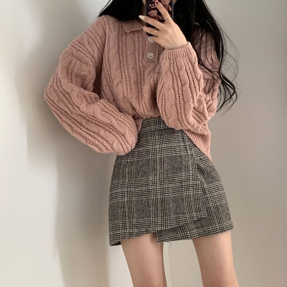 【🍷Christmas &amp; New Year PICK】Double-button collar cable knit top