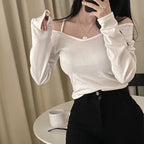 Off-the-shoulder long-sleeved top