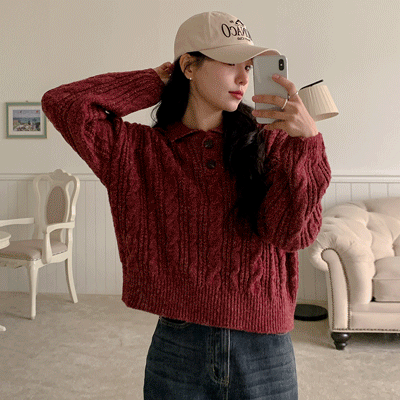 【🍷Christmas &amp; New Year PICK】Double-button collar cable knit top