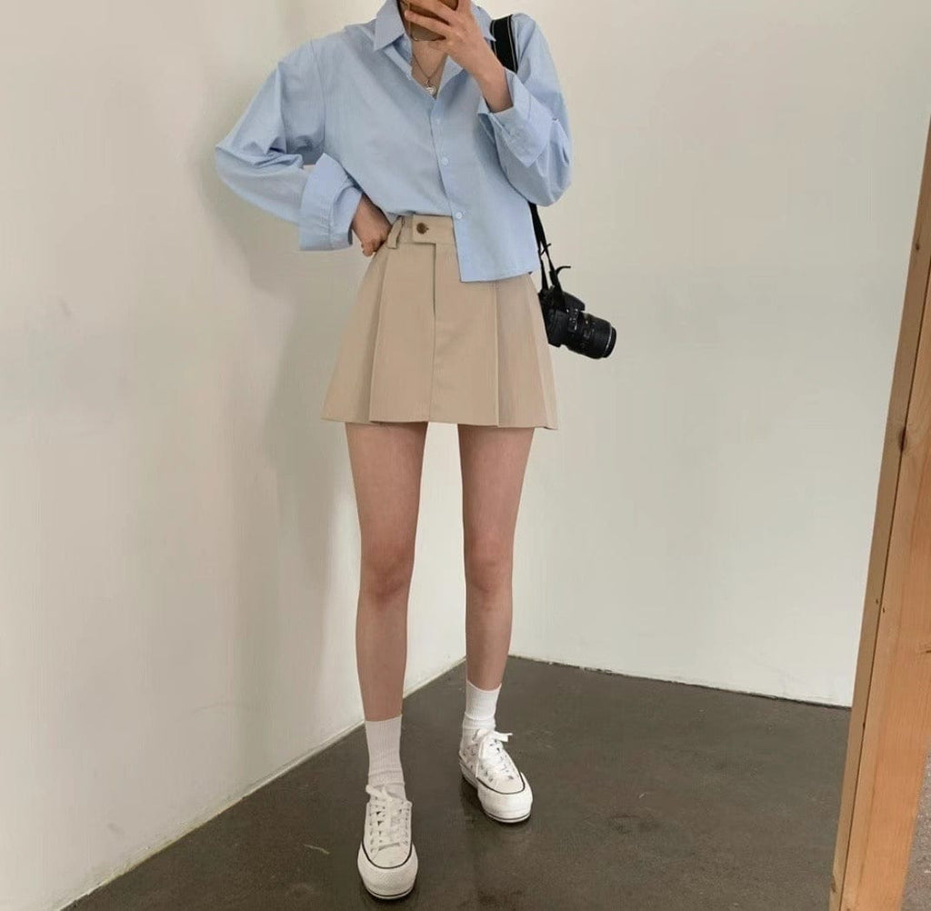 Y2K High-Waisted Single-Button Mini Skirt