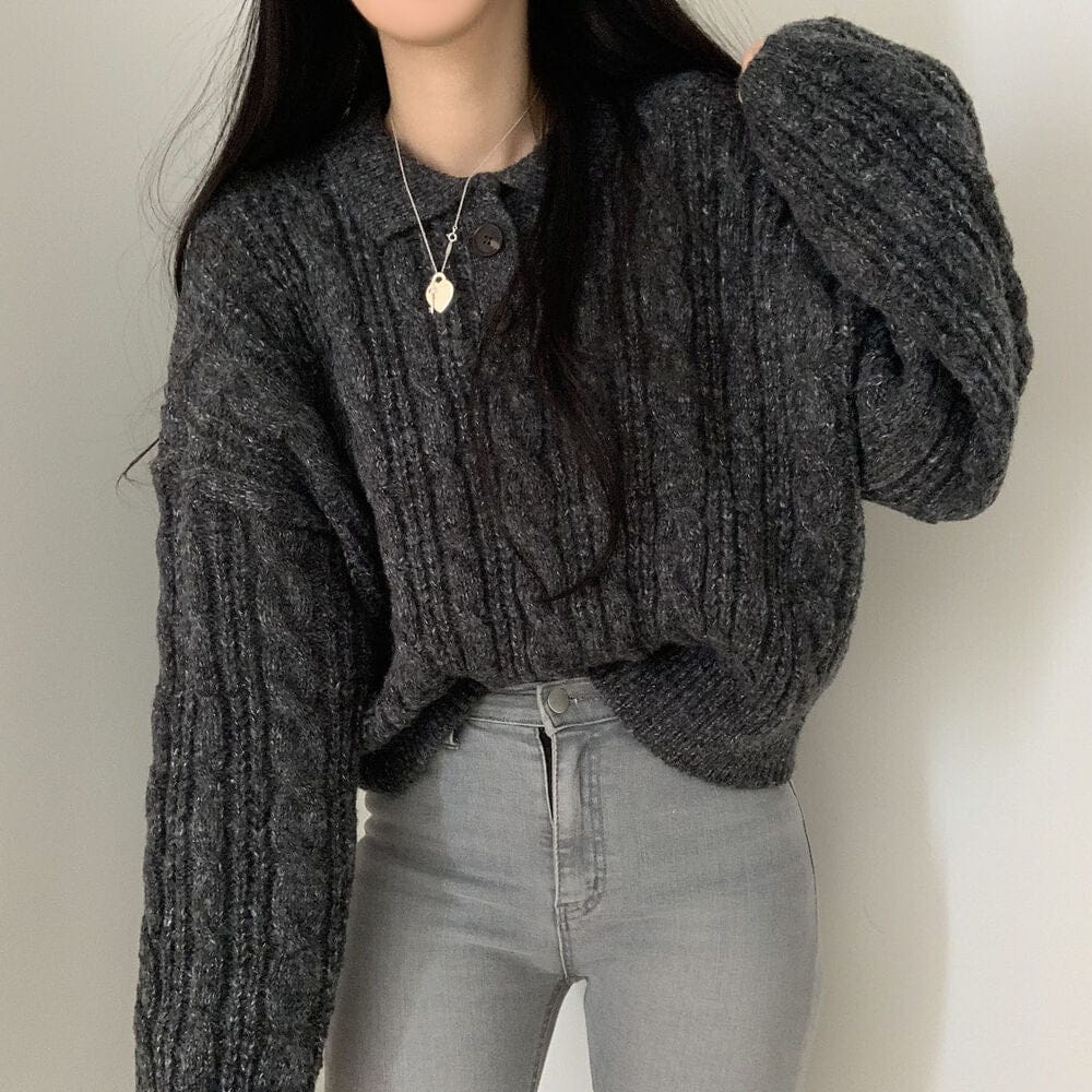 【🍷Christmas &amp; New Year PICK】Double-button collar cable knit top