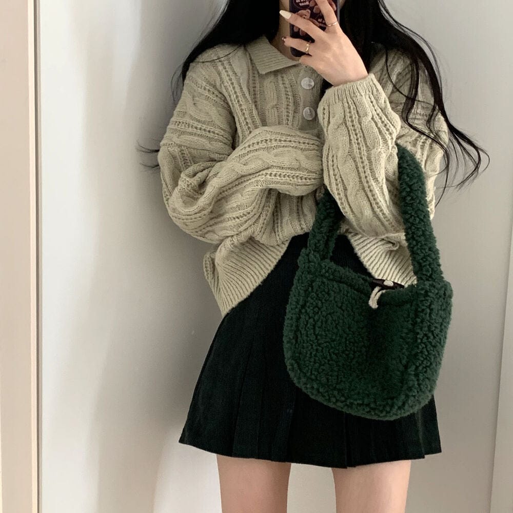 【🍷Christmas &amp; New Year PICK】Double-button collar cable knit top