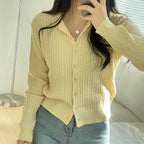 The colors are perfect! Fruit-patterned round neck cable knit cardigan 