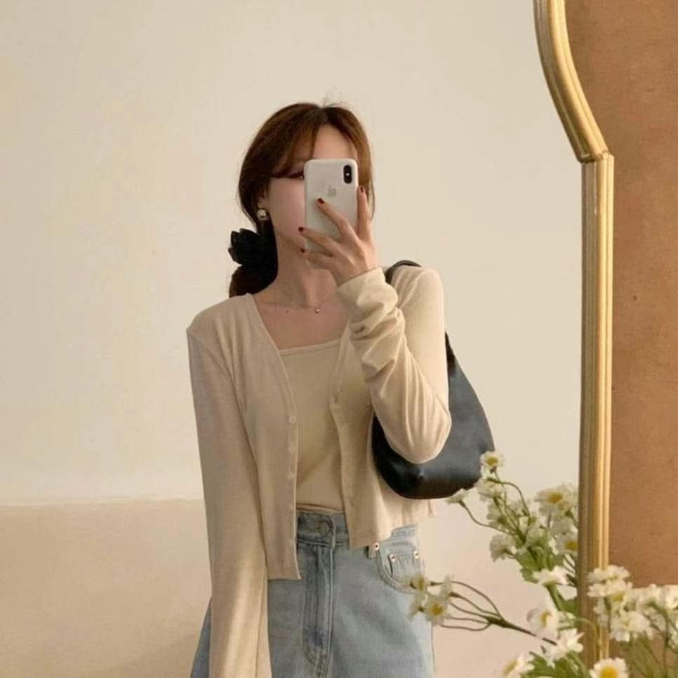 Refreshing vest and cardigan two-piece set