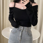 Off-the-shoulder long-sleeved top