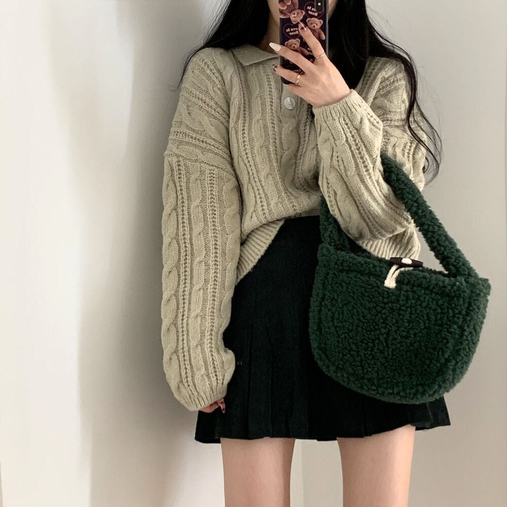 【🍷Christmas &amp; New Year PICK】Double-button collar cable knit top