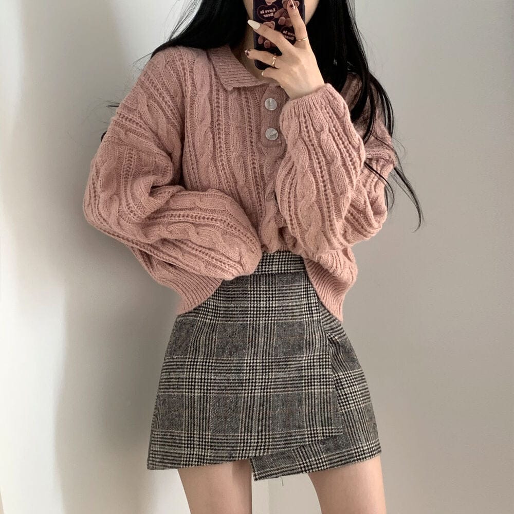 【🍷Christmas &amp; New Year PICK】Double-button collar cable knit top