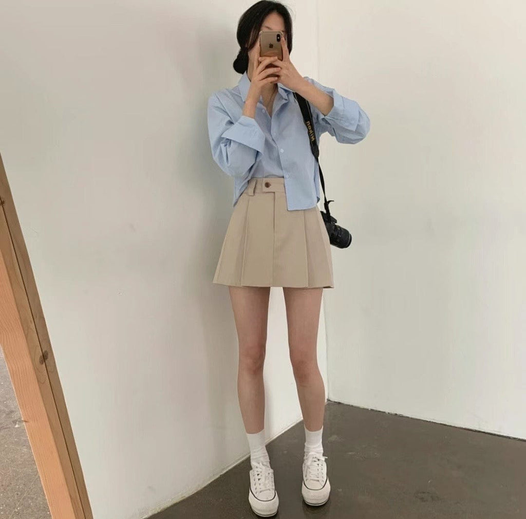 Y2K High-Waisted Single-Button Mini Skirt