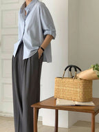 Straight-leg dress pants with a good drape, size 2.0 (can be shortened). 