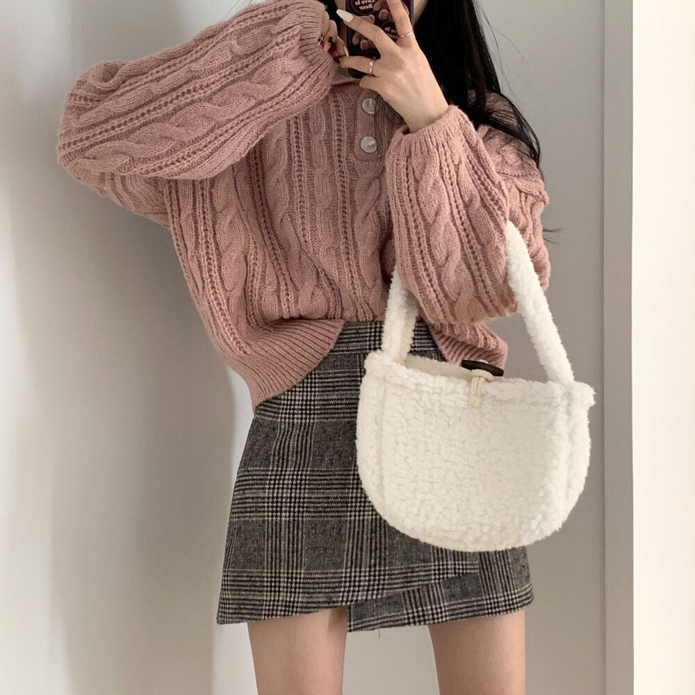 【🍷Christmas &amp; New Year PICK】Double-button collar cable knit top