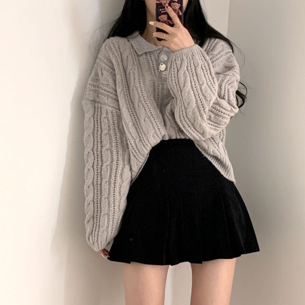 【🍷Christmas &amp; New Year PICK】Double-button collar cable knit top