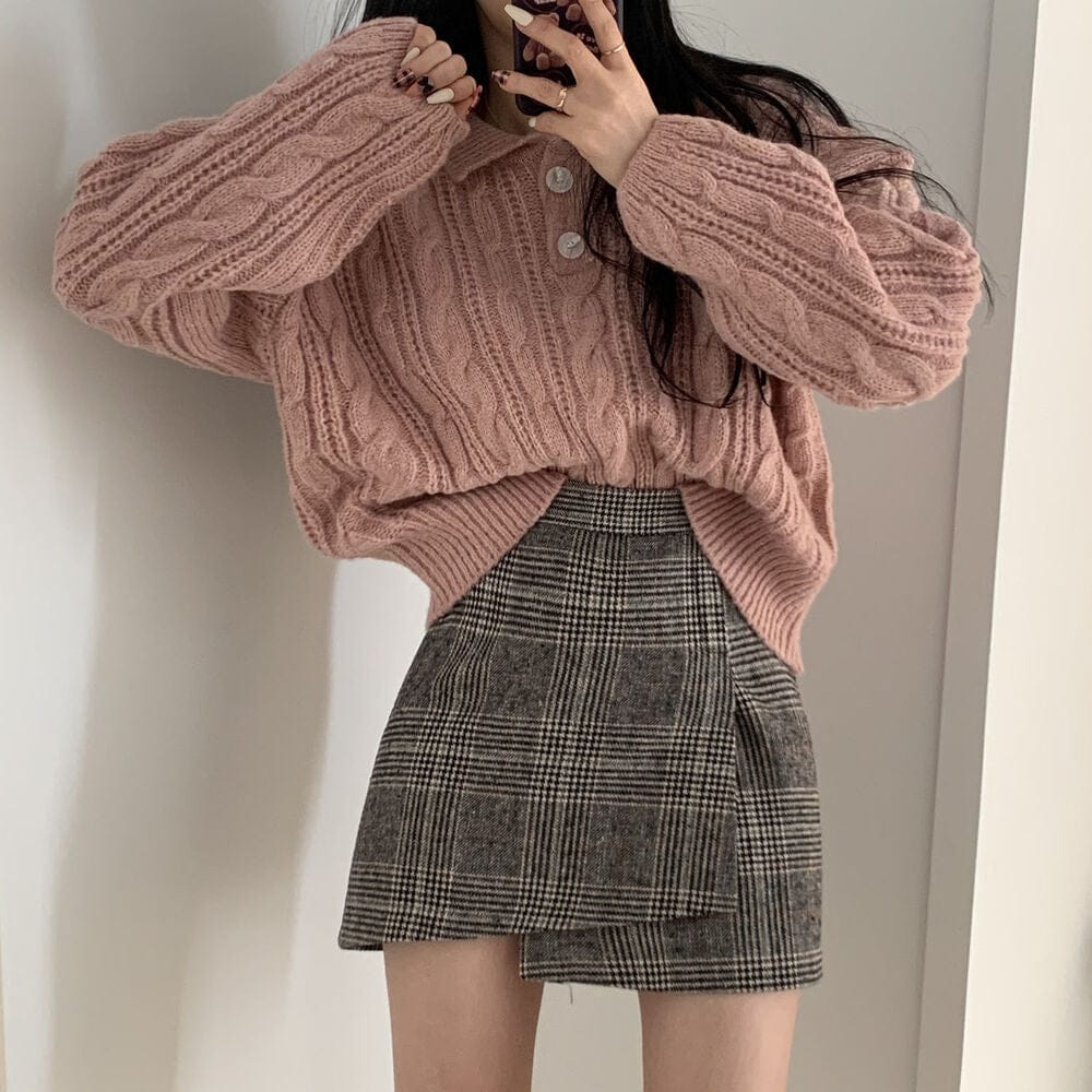 【🍷Christmas &amp; New Year PICK】Double-button collar cable knit top